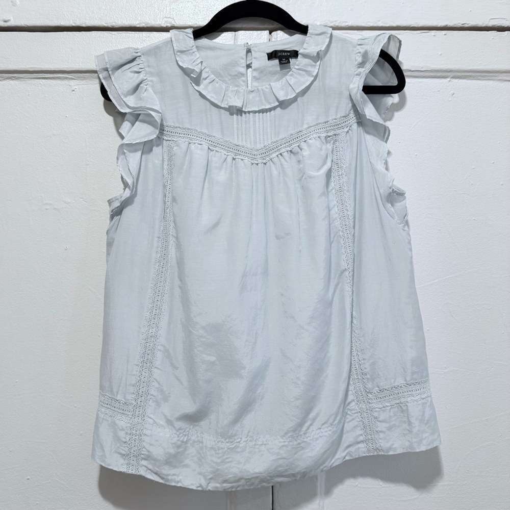J Crew Flutter Sleeve Light Blue Top Blouse Cotton Silk Voile